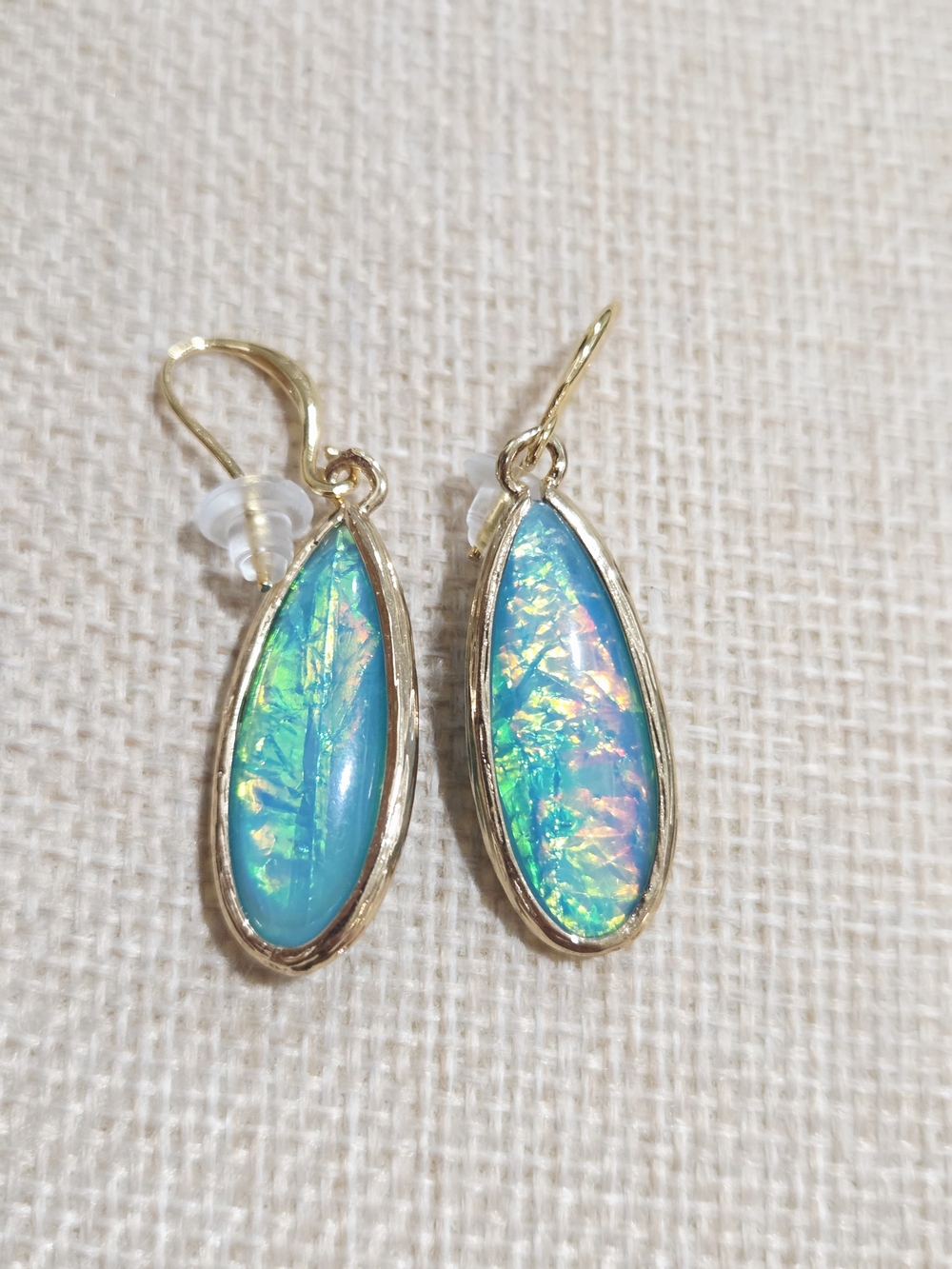 Gold Teardrop Blue Opal Dangle Earrings - Women Jewelry
